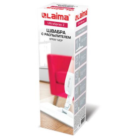 Швабра с распылителем UltraSpray Z, 2 насадки из микрофибры с плоским ворсом, скребок, LAIMA, 609145