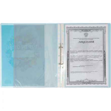 Папка №1 School Портфолио ученика на двух кольцах с 20 файлами голубая