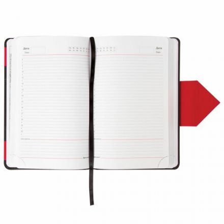 Ежедневник недатированный А5 138x213 мм BRAUBERG "Waves" под кожу, застежка 160 л., черный/красный, 111876