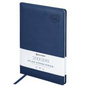 Еженедельник датированный 2026 БОЛЬШОЙ ФОРМАТ 210х297 мм, А4 BRAUBERG "Favorite", под кожу, синий, 117151