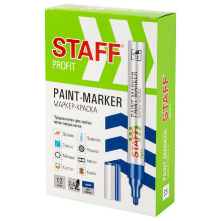 Маркер-краска лаковый (paint marker) 2-4 мм, СИНИЙ, НИТРО-ОСНОВА, STAFF PROFIT, для любых поверхностей, 152581