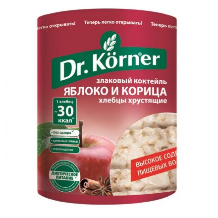 Хлебцы хрустящие Злаковый коктейль яблочный с корицей Dr.Korner 90 гр Хлебцы хрустящие Злаковый коктейль яблочный с корицей Dr.Korner 90 гр