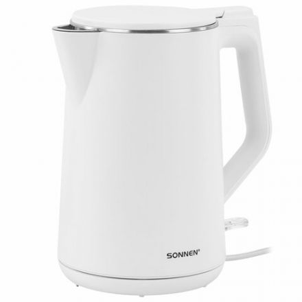 Чайник электрический с двойными стенками SONNEN KT-4103, 1,5 л, 2200 Вт, белый, 456376