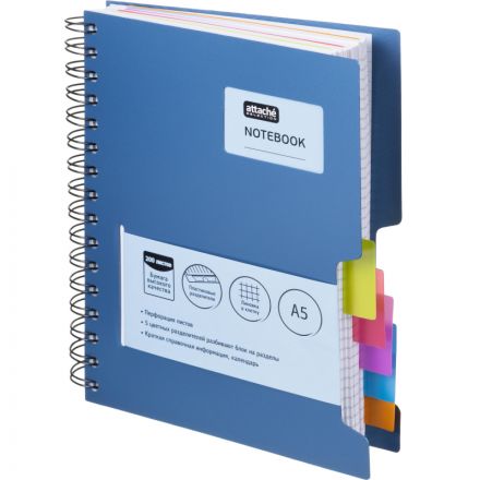 Бизнес-тетрадь А5,200л,кл,греб Attache Selection Office book синий металлик