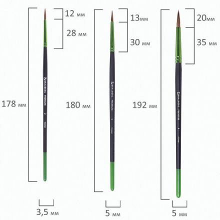 Кисти BRAUBERG PREMIUM, набор 10 шт. (круглые пони - 5 шт., синтетика - 3 шт., плоские щетина - 2 шт.), блистер, 201023