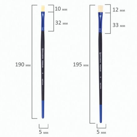 Кисти BRAUBERG PREMIUM, набор 10 шт. (круглые пони - 5 шт., синтетика - 3 шт., плоские щетина - 2 шт.), блистер, 201023