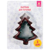 Набор вырубок для печенья новогодний 3 шт., "Елочки", нержавеющая сталь, рецепт, ЗОЛОТАЯ СКАЗКА, 592494 Набор вырубок для печенья новогодний 3 шт., "Елочки", нержавеющая сталь, рецепт, ЗОЛОТАЯ СКАЗКА, 592494