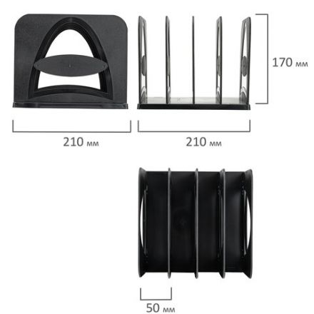 Лоток-сортер для бумаг BRAUBERG GRAND OFFICE, 4 отделения, 210х210х170 мм, сборный, черный, 238113