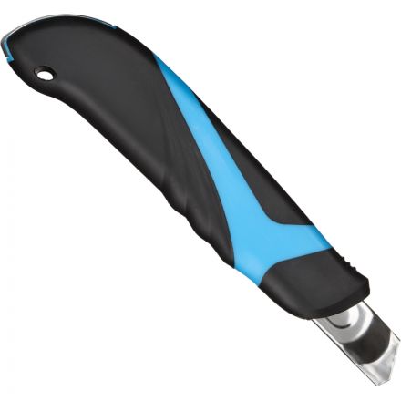 Нож универсальный TOPFORT 18мм с мет.напр.,дв.сист.выдв.+блок.лезв.,ABS+TPR