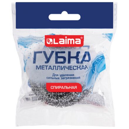 Губка (мочалка) металлическая спиральная 15 г, для посуды, гриля, плиты, LAIMA (ЛАЙМА), 700061