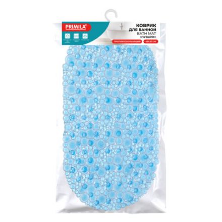 Коврик для ванны противоскользящий 68х37 см, "Пузыри", овальный, прозрачно-голубой, ПВХ, PRIMILA (ПРИМИЛА), 700381