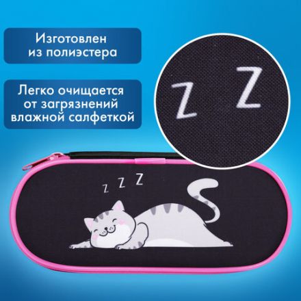 Пенал-футляр BRAUBERG, 1 отделение, органайзер, полиэстер, 22x9х5 см, "Don't wake up", 272311