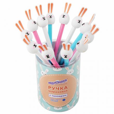 Ручка с топпером шариковая ЮНЛАНДИЯ "Ушастый зайка", корпус ассорти, СИНЯЯ, пишущий узел 0,7 мм, 143782 Ручка с топпером шариковая ЮНЛАНДИЯ "Ушастый зайка", корпус ассорти, СИНЯЯ, пишущий узел 0,7 мм, 143782