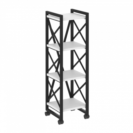 Loft Стеллаж на колесных опорах-4 полки VR.L-MST.K-4.4 Белый бриллиант/Чёрный металл 400*400*1334 Loft Стеллаж на колесных опорах-4 полки VR.L-MST.K-4.4 Белый бриллиант/Чёрный металл 400*400*1334