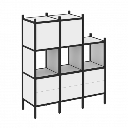 Loft Прямой стеллаж наборный VR.L-15 Белый бриллиант/Чёрный металл 1278*446*1458