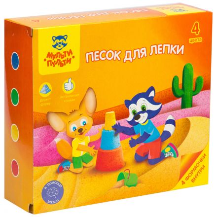 Песок для лепки Мульти-Пульти "Енот в пустыне", 4 цвета, 480г, в баночке, 4 формочки, карт. упаковка Песок для лепки Мульти-Пульти "Енот в пустыне", 4 цвета, 480г, в баночке, 4 формочки, карт. упаковка
