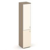 Estetica Шкаф высокий узкий лев. (1 низ. фасад ЛДСП+1 сред. фасад стекло лакобель в раме) ES.SU-1.2R (L) I Латте/Сатин/Лакобель ivory 400*420*1977