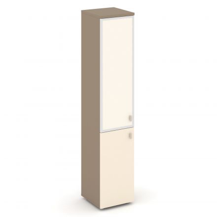 Estetica Шкаф высокий узкий лев. (1 низ. фасад ЛДСП+1 сред. фасад стекло лакобель в раме) ES.SU-1.2R (L) I Латте/Сатин/Лакобель ivory 400*420*1977