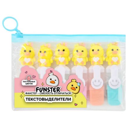 Набор текстовыделителей с топперами 6 ЦВЕТОВ ПАСТЕЛЬ, "НЕЖНЫЕ ЦЫПЛЯТА", линия 1-4мм, FUNSTER (ФАНСТЕР), 152653