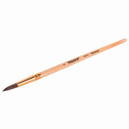 Кисть ПИФАГОР, БЕЛКА, круглая, № 5, деревянная лакированная ручка, с колпачком, 200819 Кисть ПИФАГОР, БЕЛКА, круглая, № 5, деревянная лакированная ручка, с колпачком, 200819