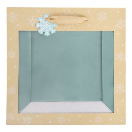 Пакет подарочный (1 шт.) новогодний, 20х8х20 см, "Snowflakes", прозрачное окно, крафт, ЗОЛОТАЯ СКАЗКА, 592444