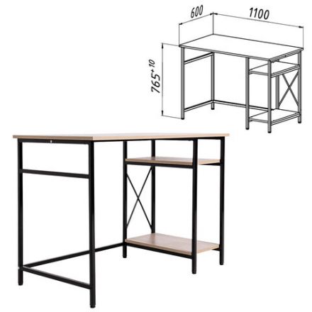 Стол BRABIX "SMART CD-018", 1100х600х765 мм, ЛОФТ, 2 полки, металл/ЛДСП ясень шимо светлый, каркас черный, 641945