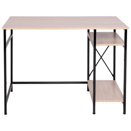 Стол BRABIX "SMART CD-018", 1100х600х765 мм, ЛОФТ, 2 полки, металл/ЛДСП ясень шимо светлый, каркас черный, 641945