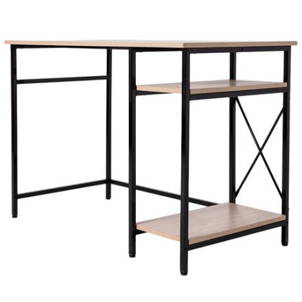 Стол BRABIX "SMART CD-018", 1100х600х765 мм, ЛОФТ, 2 полки, металл/ЛДСП ясень шимо светлый, каркас черный, 641945