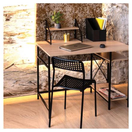 Стол BRABIX "SMART CD-018", 1100х600х765 мм, ЛОФТ, 2 полки, металл/ЛДСП ясень шимо светлый, каркас черный, 641945