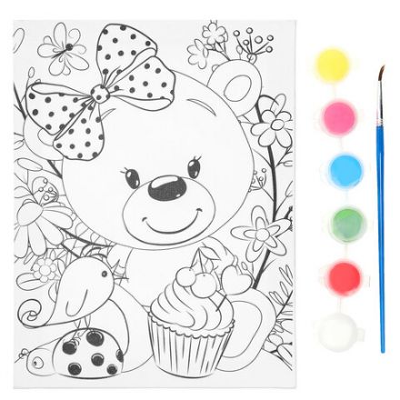 Картина детская по контуру, АССОРТИ 7 видов, 15х20 см, на подрамнике, акрил, кисти, МУЛЬТИ АРТ, 5896