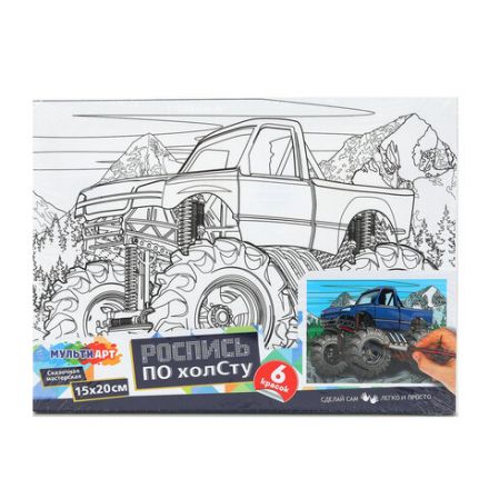 Картина детская по контуру, АССОРТИ 7 видов, 15х20 см, на подрамнике, акрил, кисти, МУЛЬТИ АРТ, 5896