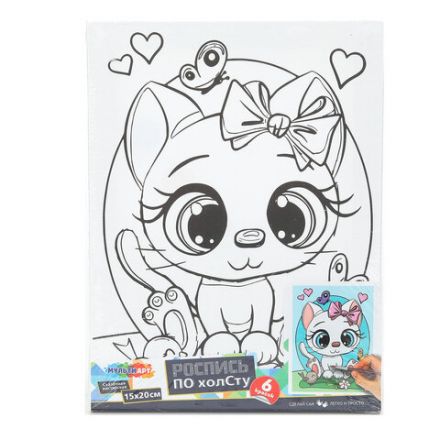 Картина детская по контуру, АССОРТИ 7 видов, 15х20 см, на подрамнике, акрил, кисти, МУЛЬТИ АРТ, 5896