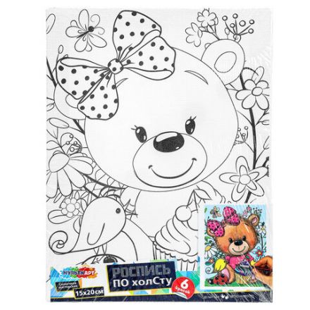 Картина детская по контуру, АССОРТИ 7 видов, 15х20 см, на подрамнике, акрил, кисти, МУЛЬТИ АРТ, 5896