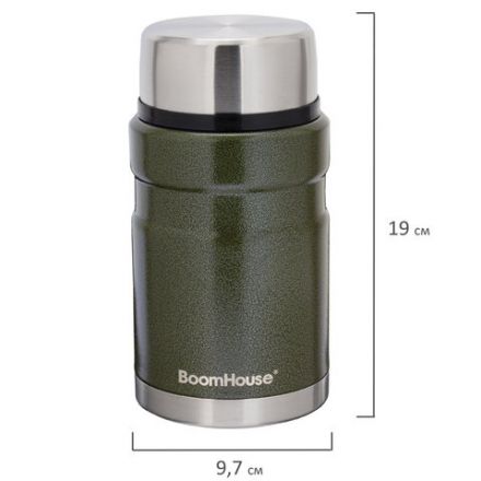Термос 0,7 л для еды/напитков с широким горлом, BOOMHOUSE (БУМХАУС) RIBBED, нержавеющая сталь SUS304, оливковый, 700321