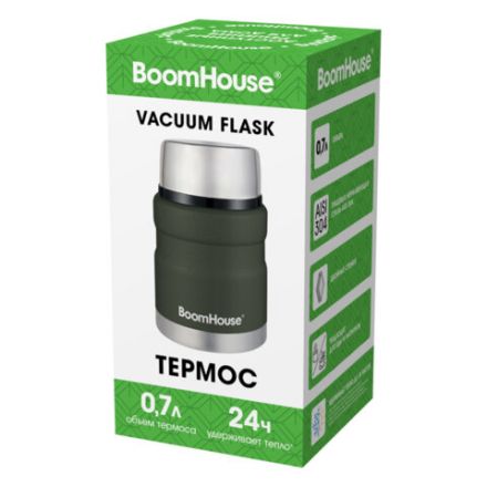 Термос 0,7 л для еды/напитков с широким горлом, BOOMHOUSE (БУМХАУС) RIBBED, нержавеющая сталь SUS304, оливковый, 700321