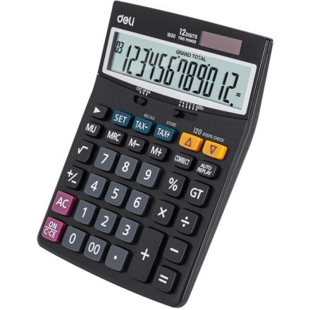 Калькулятор настоль.ПОЛНОРАЗ. БУХ. Deli E1630,12р,дв.пит, 188x140мм, черный Калькулятор настоль.ПОЛНОРАЗ. БУХ. Deli E1630,12р,дв.пит, 188x140мм, черный