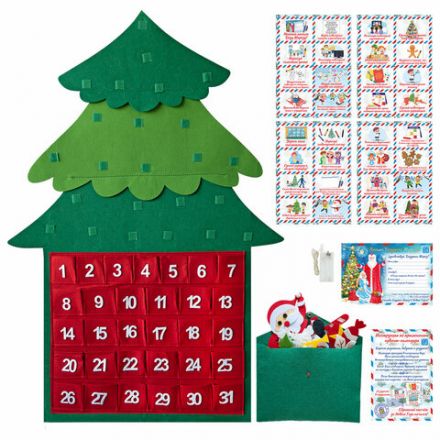 Фетровый адвент-календарь 100x50 см, 24 украшения, 31 задание + 1 в подарок, 3 м гирлянда, ЗОЛОТАЯ СКАЗКА, 592140