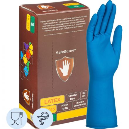 Мед.смотров. перчатки латекс., н/с, н/о, S&C High Risk DL215 (S) 25пар/уп