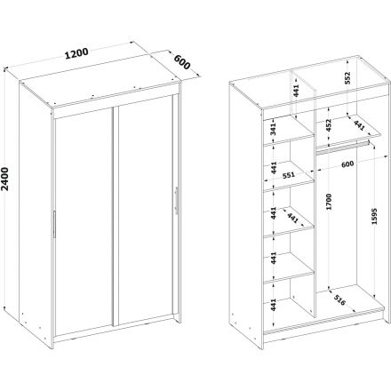 Шкаф-купе Сокол 2-ств.ШР-126.2 1200x600x2400, венге/дуб
