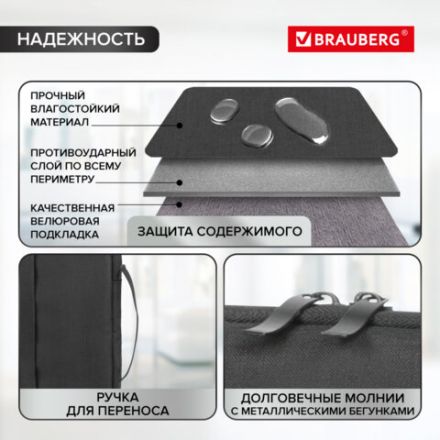 Чехол для ноутбука BRAUBERG "Option" 13-14'' с ручкой и карманом, черный, 35,5х24х2,5 см, 270830