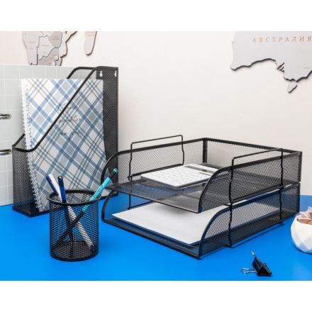 Лоток для бумаг горизонтальный Attache (надстраиваемый, металлическая сетка, высота 83 мм, черный)