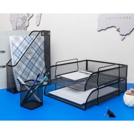 Лоток для бумаг горизонтальный Attache (надстраиваемый, металлическая сетка, высота 83 мм, черный)