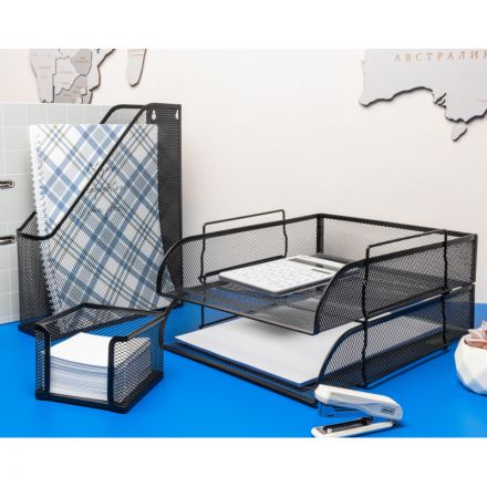 Лоток для бумаг горизонтальный Attache (надстраиваемый, металлическая сетка, высота 83 мм, черный)