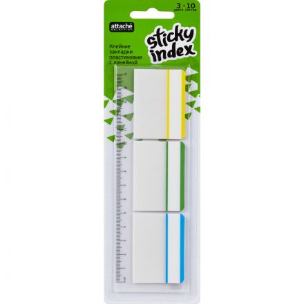 Клейкие закладки Attache Selection пластиковые 3 цвета по 10 листов 37x50 мм на линейке
