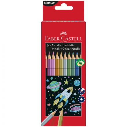 Карандаши цветные Faber-Castell, 10цв., металлик, заточен., картон. упаковка Карандаши цветные Faber-Castell, 10цв., металлик, заточен., картон. упаковка