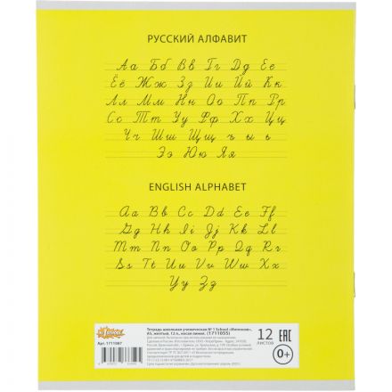 Тетрадь школьная А5, 12л косая линия №1 School Интенсив желтый 10шт/уп