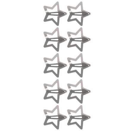 Заколки для волос НАБОР 10 шт., 3 см, клик-клак, звездочки, глянцевый, серебристый, MONTE VITA (МОНТЕ ВИТА), 457083