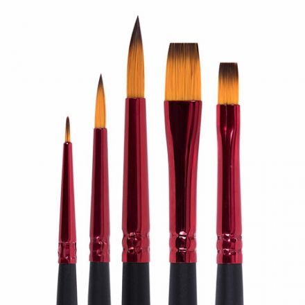 Кисти BRAUBERG PREMIUM, набор 5 шт. (синтетика, круглая № 1, 3, 5, плоская № 5, 8), блистер, 201024