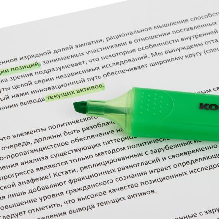 Маркер текстовыделитель Kores BRIGHT LINER PLUS, скош нак, 0.5-5 ммзелен
