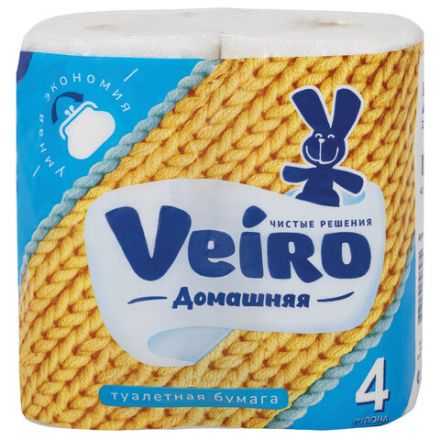 Бумага туалетная бытовая, спайка 4 шт., 2-х слойная (4х15 м), VEIRO "Домашняя", белая, 1с24 Бумага туалетная бытовая, спайка 4 шт., 2-х слойная (4х15 м), VEIRO "Домашняя", белая, 1с24